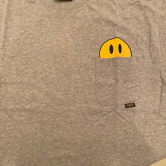 Drew House Gray Mini Mascot Pocket Tee- heather  gray. - Picture 4 of 7
